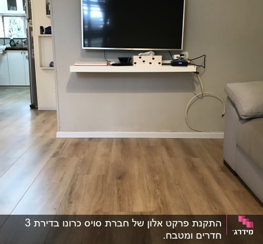 רצפת פרקט עץ בהירה בסלון מודרני